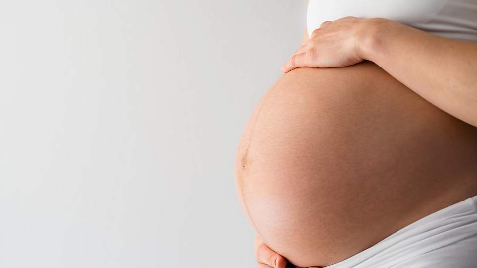 Woman holding her pregnant belly