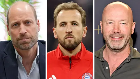 AFP via Getty Images A composite image of headshots of Prince William, Harry Kane and Alan Shearer