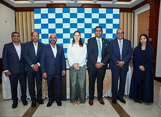From L-R: Krishnan R, Director & CEO, Wizzmoni India, with Surya Kuchibotla, VP – Retailing, Ancillary & Commerce, Oman Air, at Oman Air–Wizz Voyager travel card launch